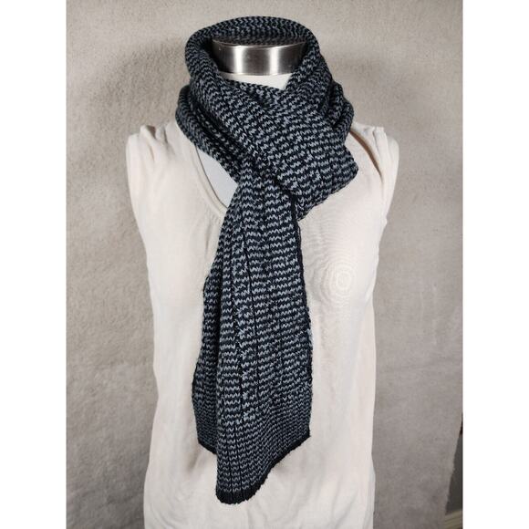 Geoffery Beene Scarf 100% Acylric Black Grey Rib Knit Heather Pattern 62" x 13" - Picture 3 of 5